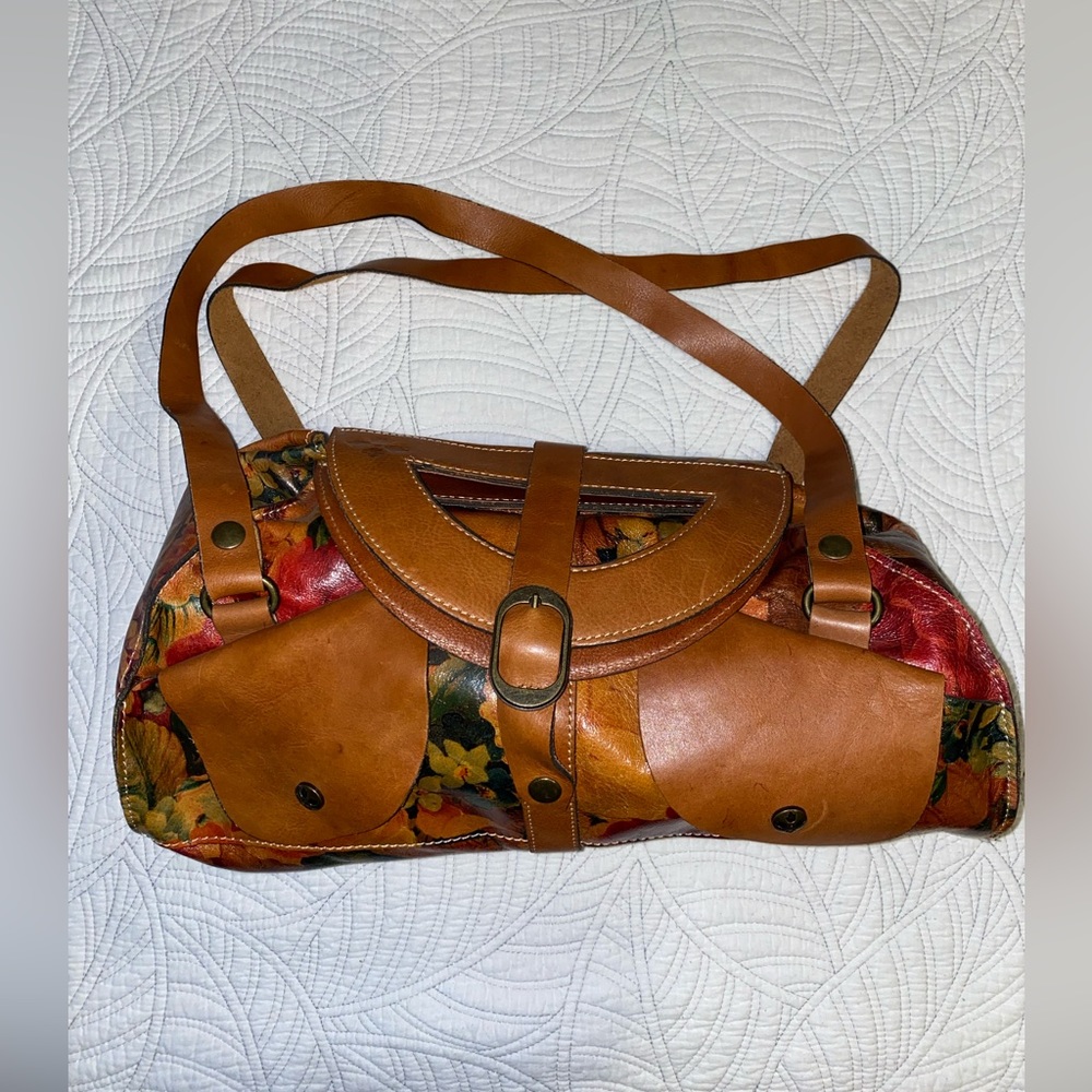 Patricia Nash Leather Piece Dyed Floral Print Tote, Tobacco Color, NWOT